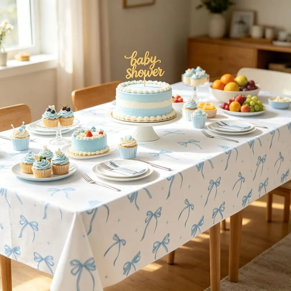 New Bow Birthday Theme Table Clothes Plastic Disposable Table Cover Waterproof Rectangular Tablecloth Party Decorations