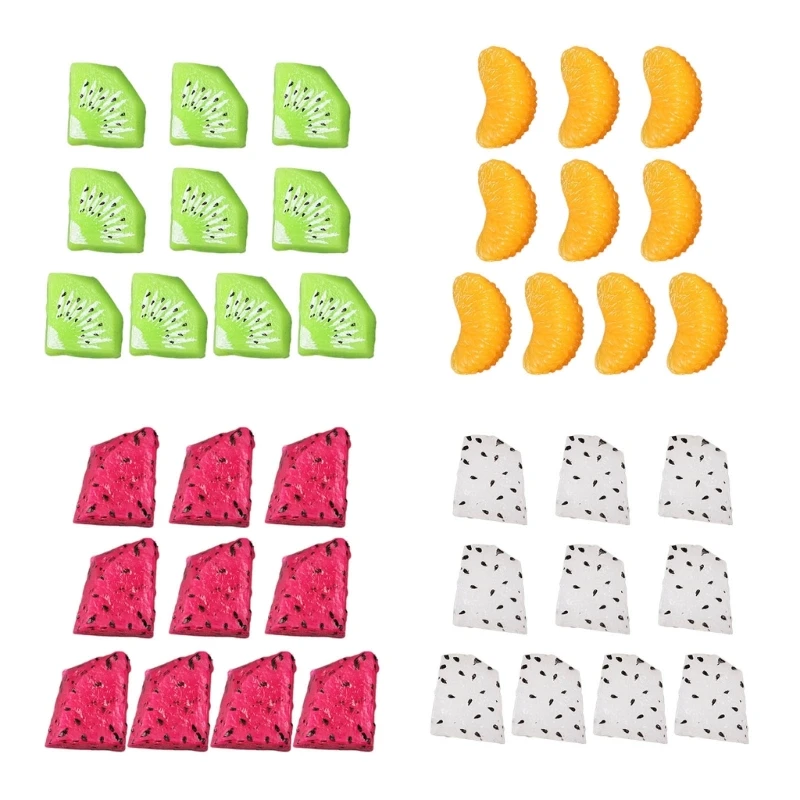 10PCS Small Artificial Fruit Slices Realistic Fake Fruit Kiwifruit Slices Dragon Fruit Blocks Orange Petals