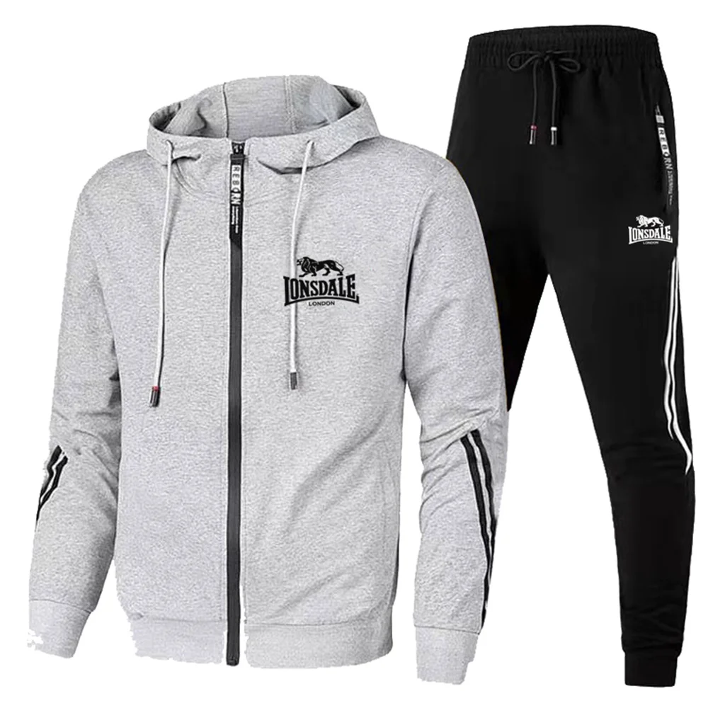 2024 New Leisure Outdoor Sports Set Lonsdale Logo Travel Fitness Running Morning Casual Men\'s Two Piece