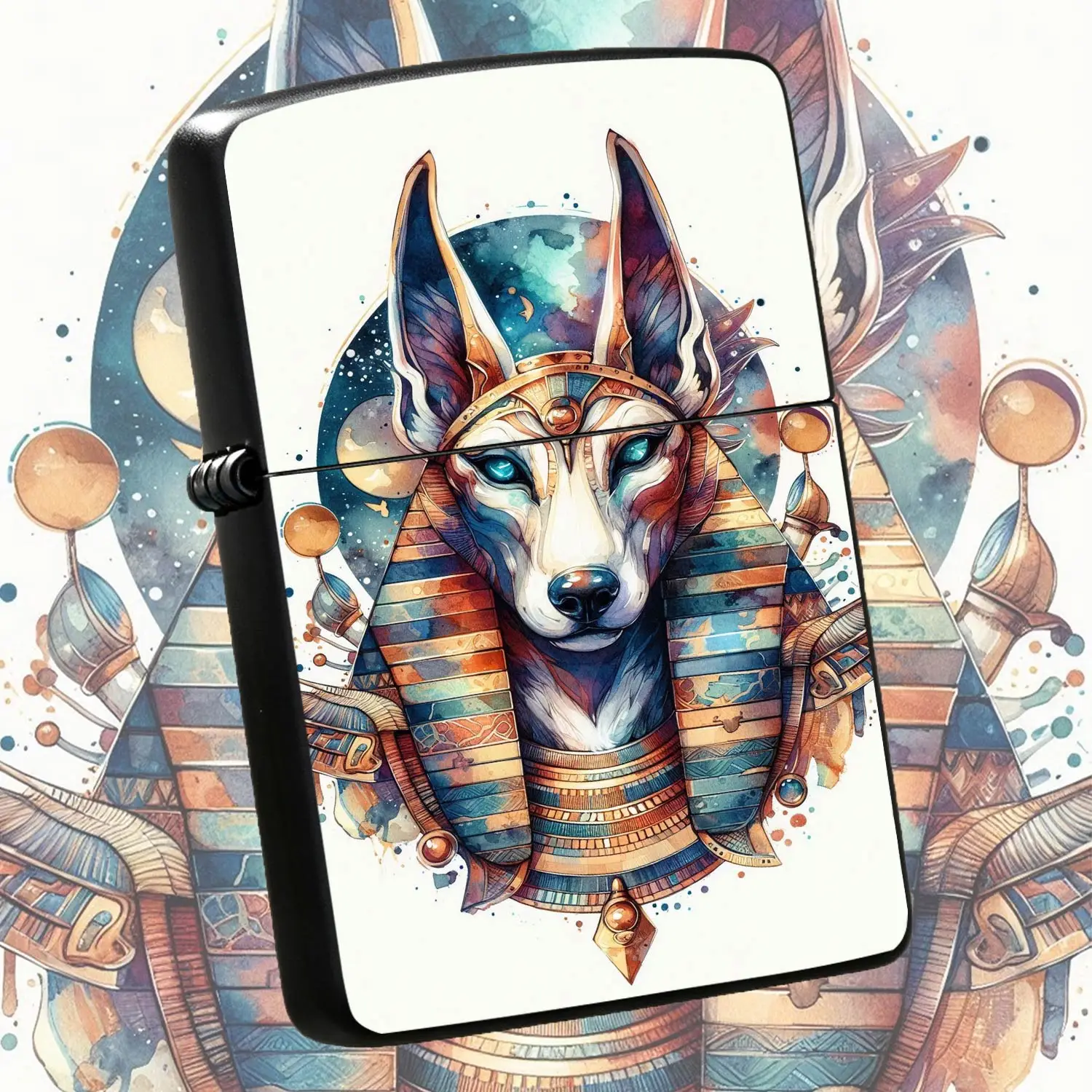 Creative Watercolor Egyptian Anubis Themed Lighter Retro Myth Art Portable Ignition Accessory Stylish Desktop Ornament Multi-Scene Practical Gift For Daily Outdoor Home Use Cultural Totem Delicate Present A Humorous And Interesting Lighter
