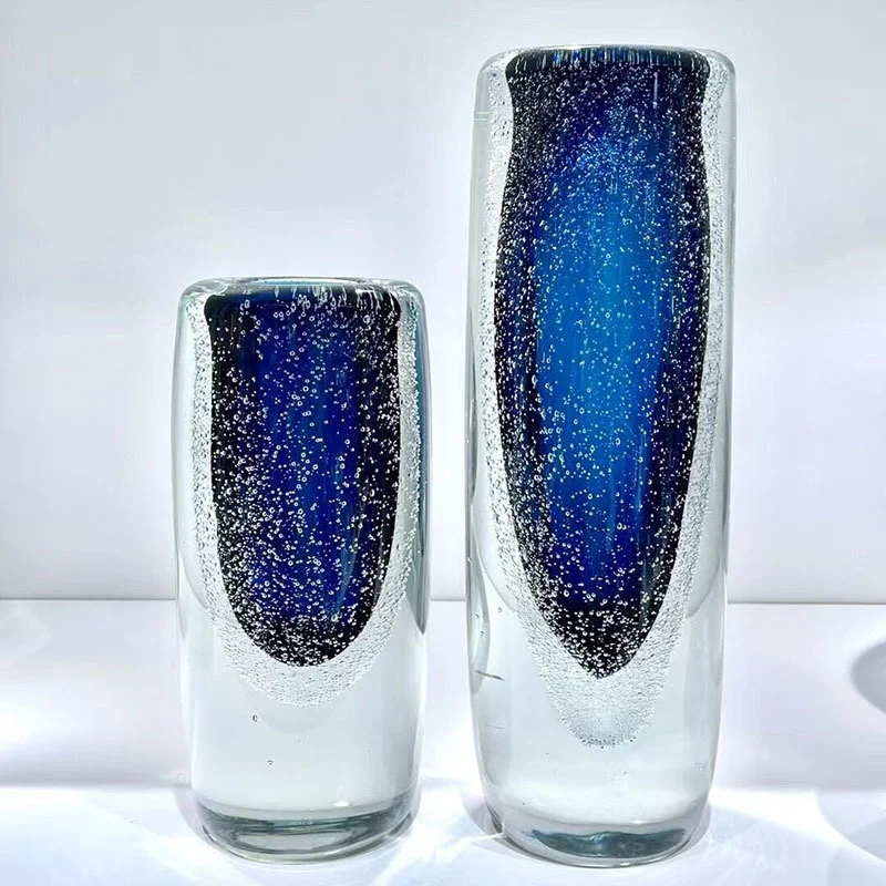 

Modern Dark Blue Fantasy Glass Vase Flower Carving Decoration Model Room Home Living Room Dining Table Tea Table Decoration