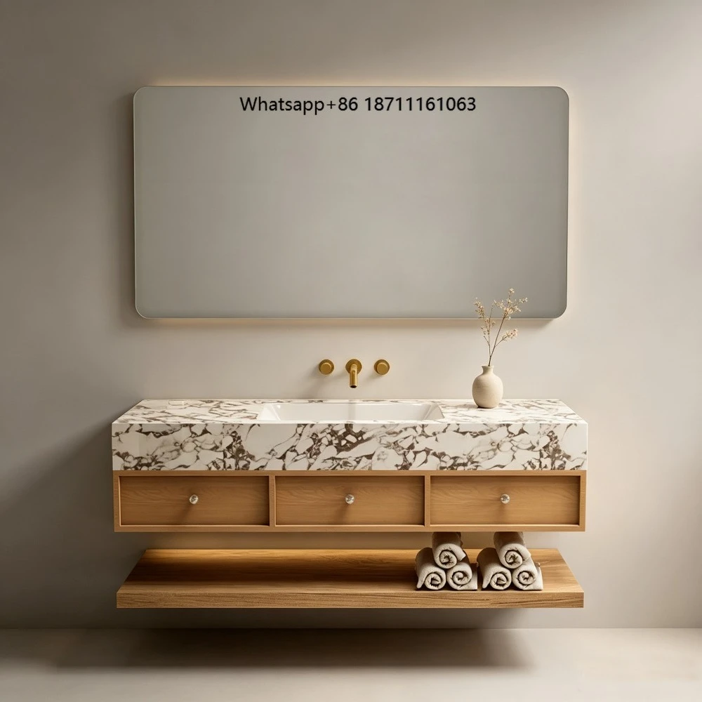 Modern Floating Bathroom Vanity Set Waterproof Wall Mounted Ceramic Sink Vanity With LED