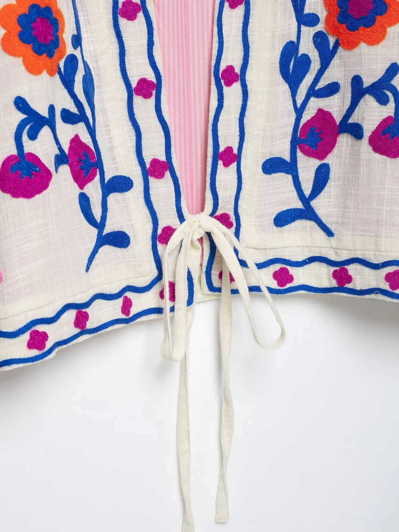 Lässige Damen-Kimono-Mäntel mit Blumenstickerei, Herbstmode 2026, langärmelige Oberteile mit Bindung, Vintage, lockere Streetwear-Oberbekleidung – Detail 9