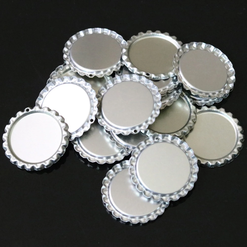 

100 PCS Punched Beer Bottle Cap DIY Accessories Flattening Process Time Photo Base Silver Flattened Caps
