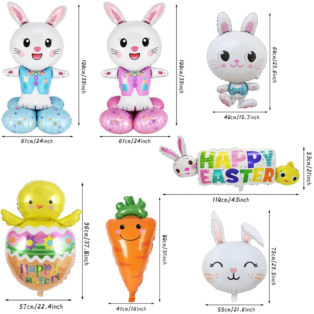 Happy Easter Rabbit Party Decoration Cute White Bunny Shaped Balloons Carrot Soft-eared Bunny Foil Balloon Easter Party Supplies