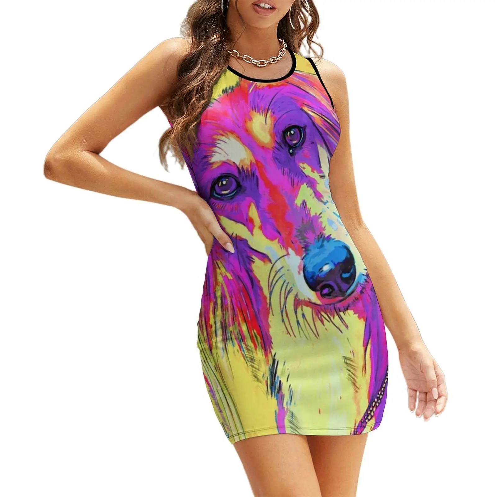 

Saluki in Pink Pop Art Sleeveless Sundress Women's summer dresses Woman clothing sensual sexy dress for women