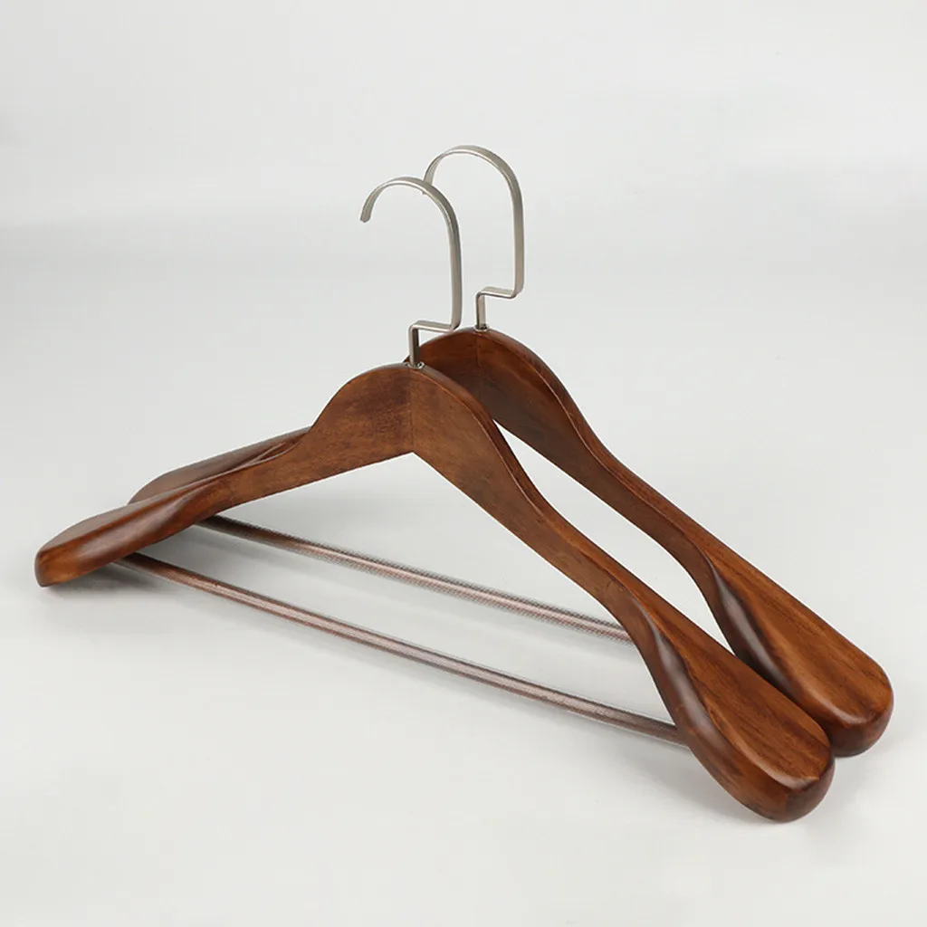 1PC High-Grade Wide Shoulder Wooden Coat Hangers - Solid Wood Suit Hotel Hanger Closet Anti-skid Seamless Clothes Drying Rack