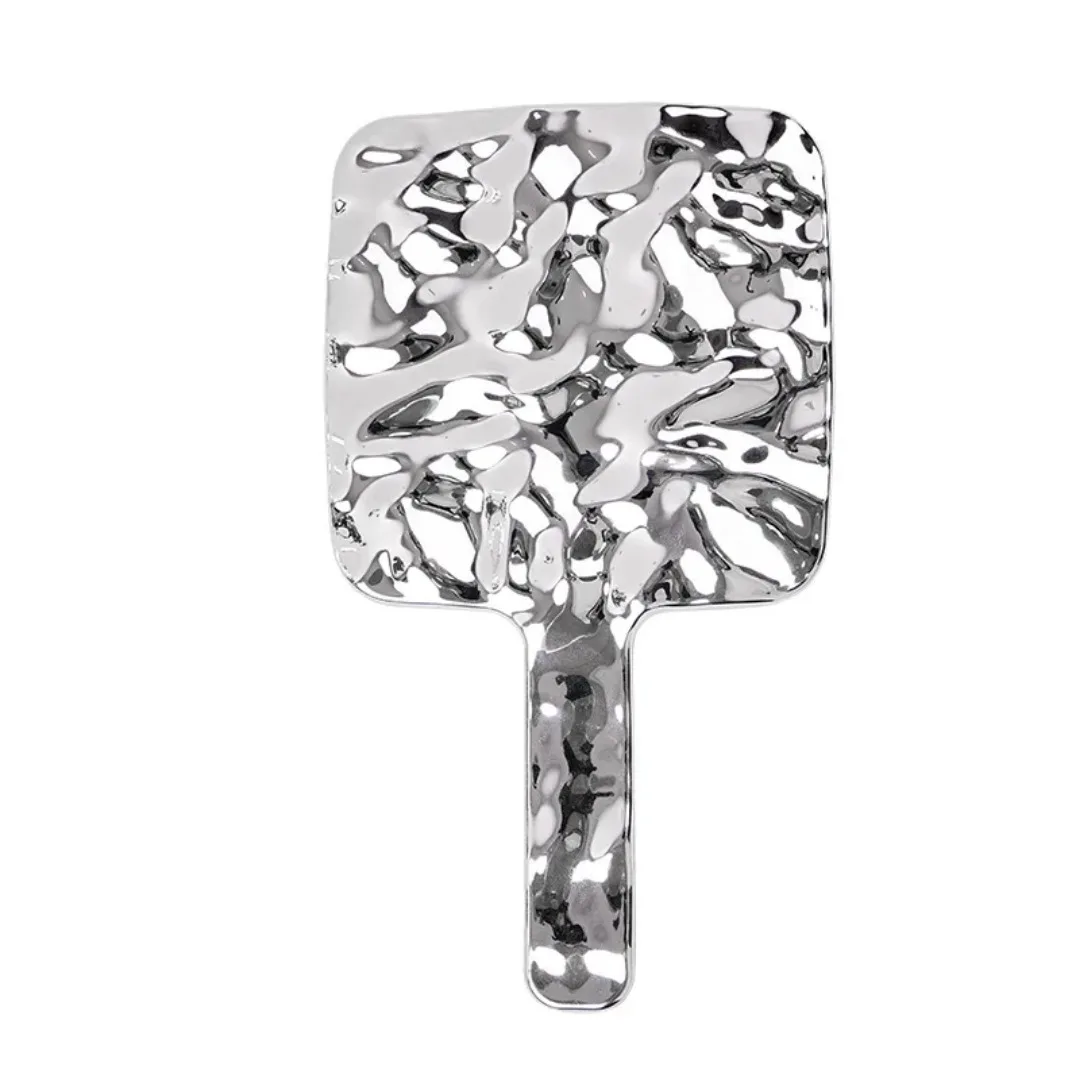 Espelho de maquiagem com alça vintage, portátil, quadrado, pequeno, formato líquido, galvanizado, quadrado