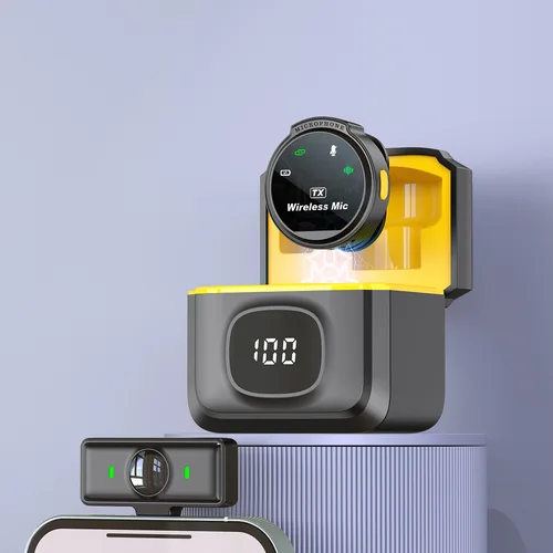 Imagen 2 del producto Micrófono Lavalier inalámbrico con Bluetooth, Mini micrófono portátil con grabación de Audio y vídeo, cancelación de ruido para juegos, teléfono tipo C, PC en vivo