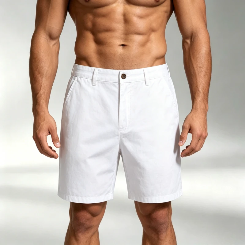 

Summer 100% Cotton White Work Shorts Men High Quality Casual Business Social Elastic Waist Cargo Shorts Men Formal Suit Shorts