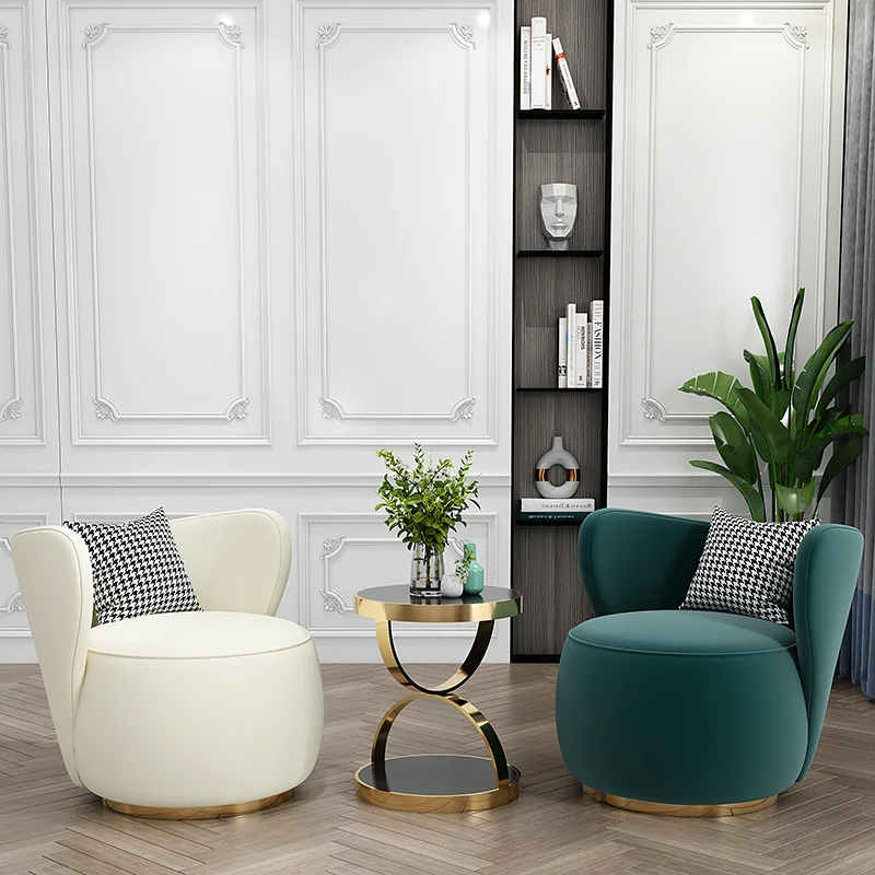 

Wood Frame White Green Velvet Fabric High Back Round Base Luxury Upholstered Accent Chair for Living Room