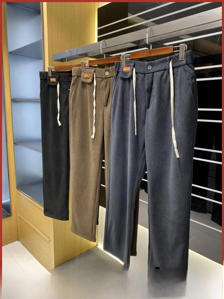 

Высококачественные вельветовые прямые мужские повседневные брюки, теплые и слипоны, осенне-зимние однотонные бархатные брюки Cosite