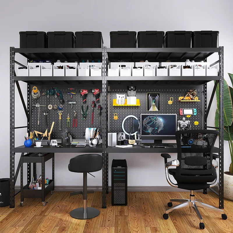 

Black hole board computer desk desk bookshelf combination