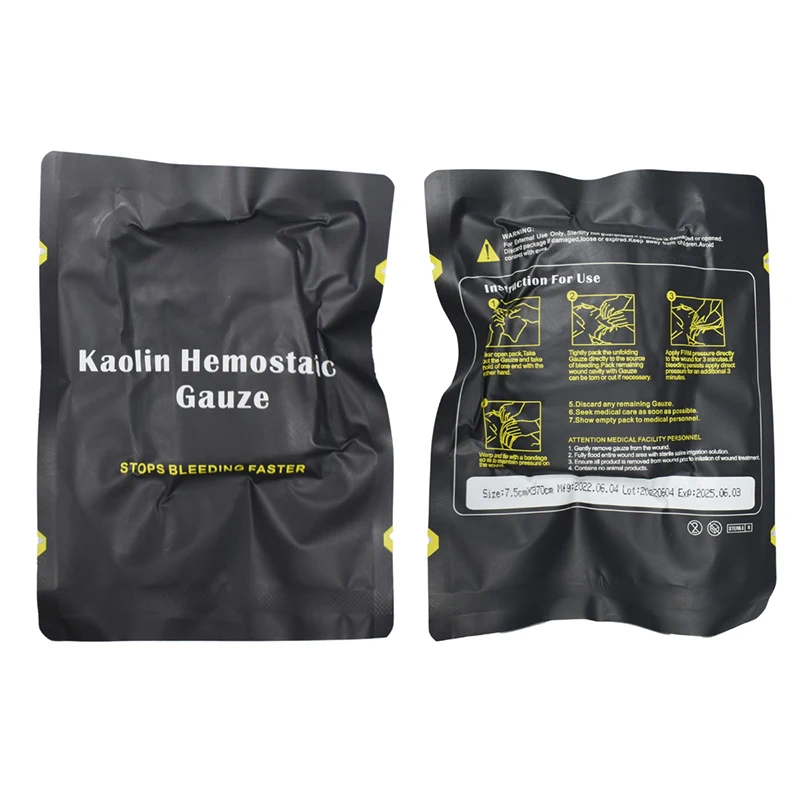 Kit de caulim hemostático gaze combate emergência, Z-Fold solúvel para kit de primeiros socorros Ifak, médico ferida vestir, trauma