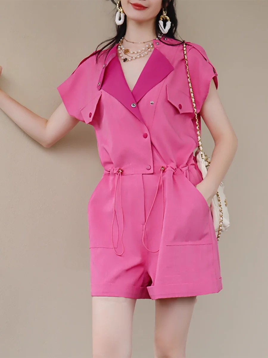 TWOTWINSTYLE Dimagrante Impiombato Anap Button Moda Pagliaccetti per Le Donne Girocollo Senza Maniche Patchwork Coulisse Pagliaccetto Femminile Nuovo