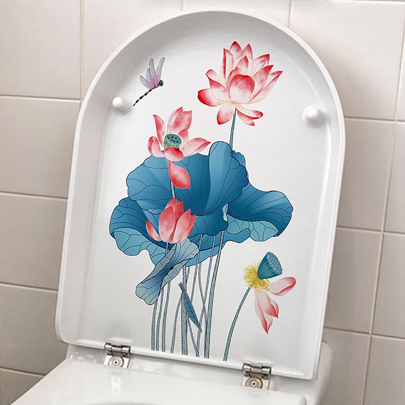 20*30CM Fresh Lotus Bathroom Toilet Seat Sticker Home Decor Room Wall Decal Self-adhesive Sticker For Bathroom Wall