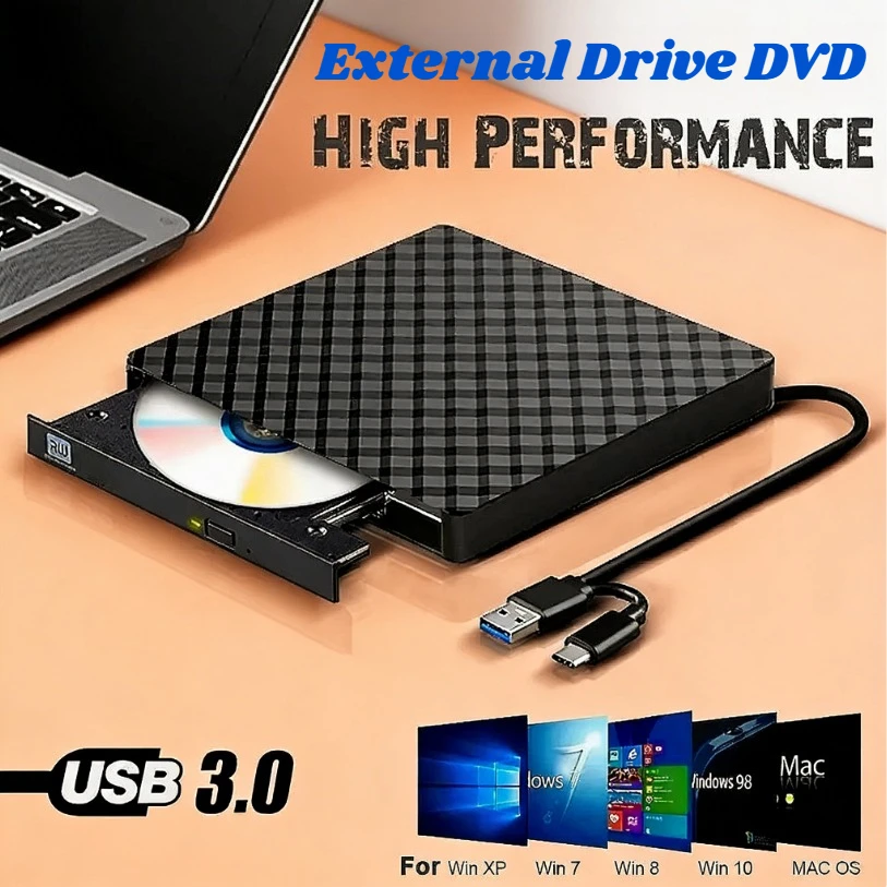 

Ultra-Thin 2 In 1 Type-C USB3.0 CD/DVD RW Drive Optical Portable Burner Reader Player for Laptops & Desktop Computers