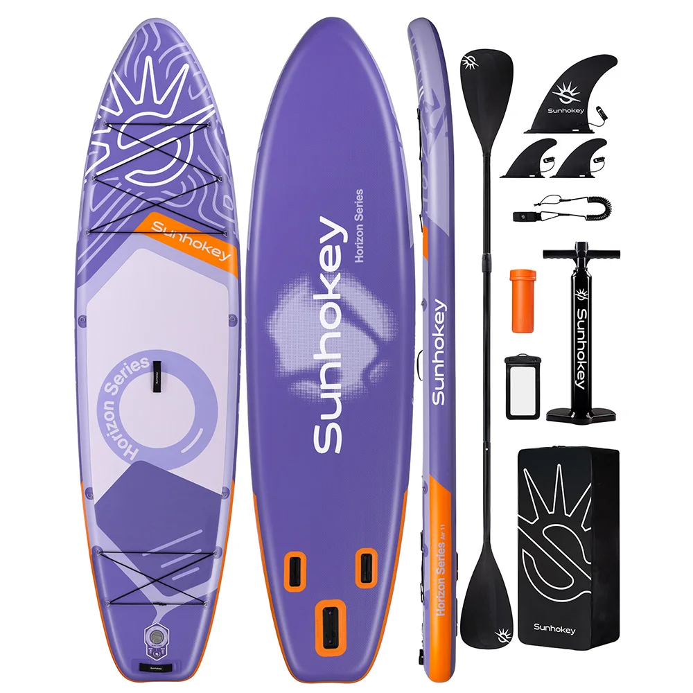 Sunhokey Purple Sup Waterproof Inflatable Paddle Board 11''x34''x6'' Adult Standing Style Aquatic Fishing With Accessories SUB 2