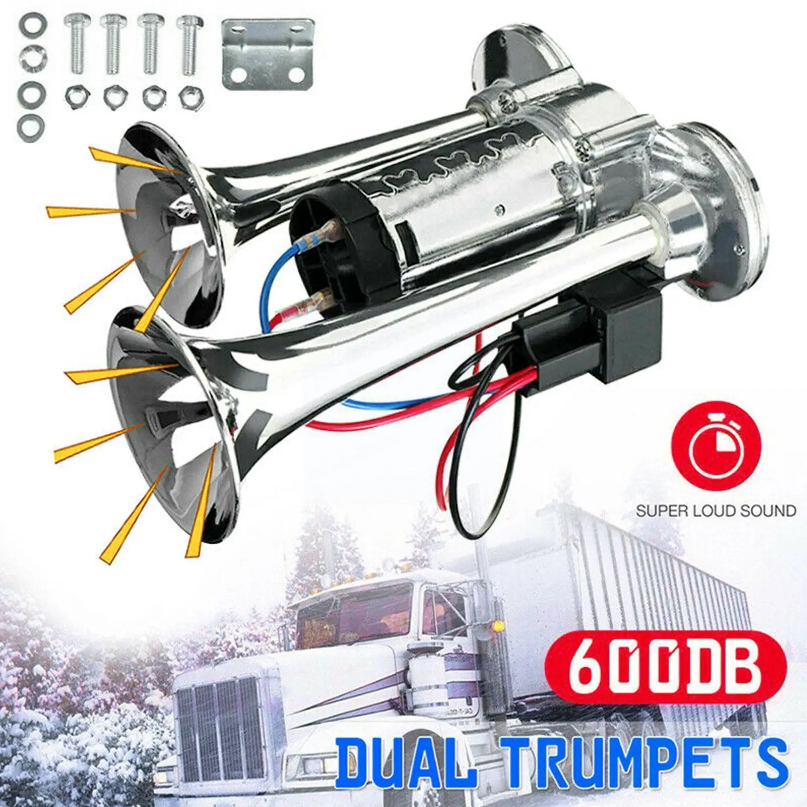 

Dual Trumpets Super Loud 600DB 12V Car Dual Horn Electric Air Compressor Horn Speaker Signal Alarm For Vehicle Car SUV Truc O4Q5