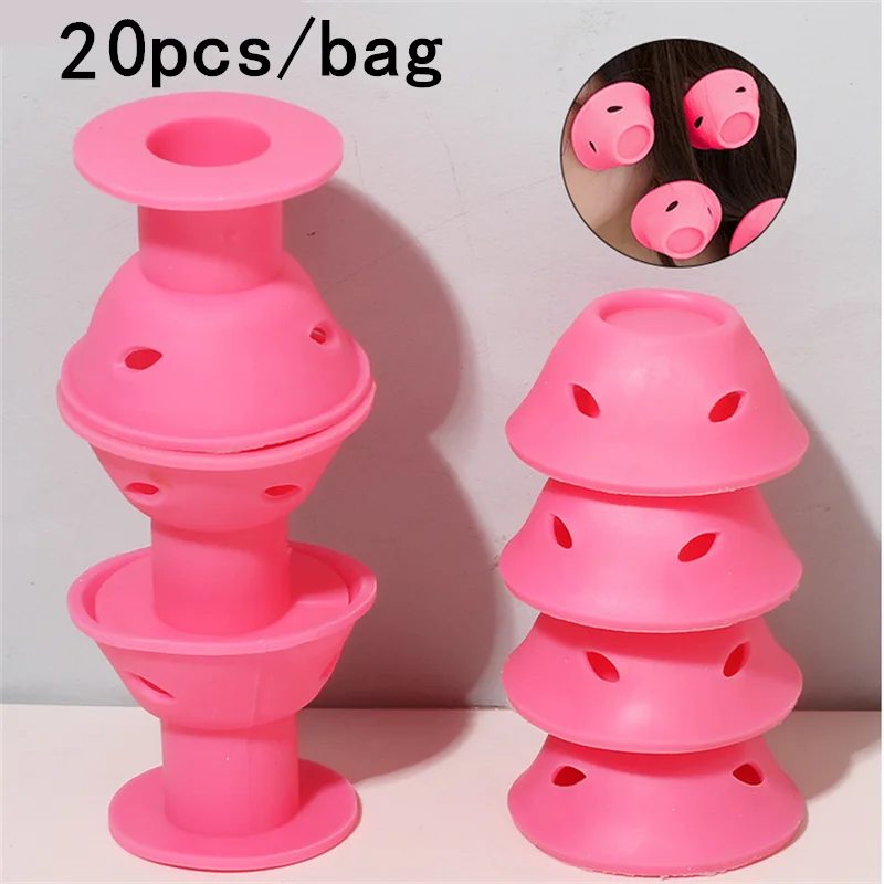 10/20PCS Pink Soft Silicone Magic Hair Care Rollers No Heat Hair Curler DIY Curling Styling Tool for Beautiful Curls