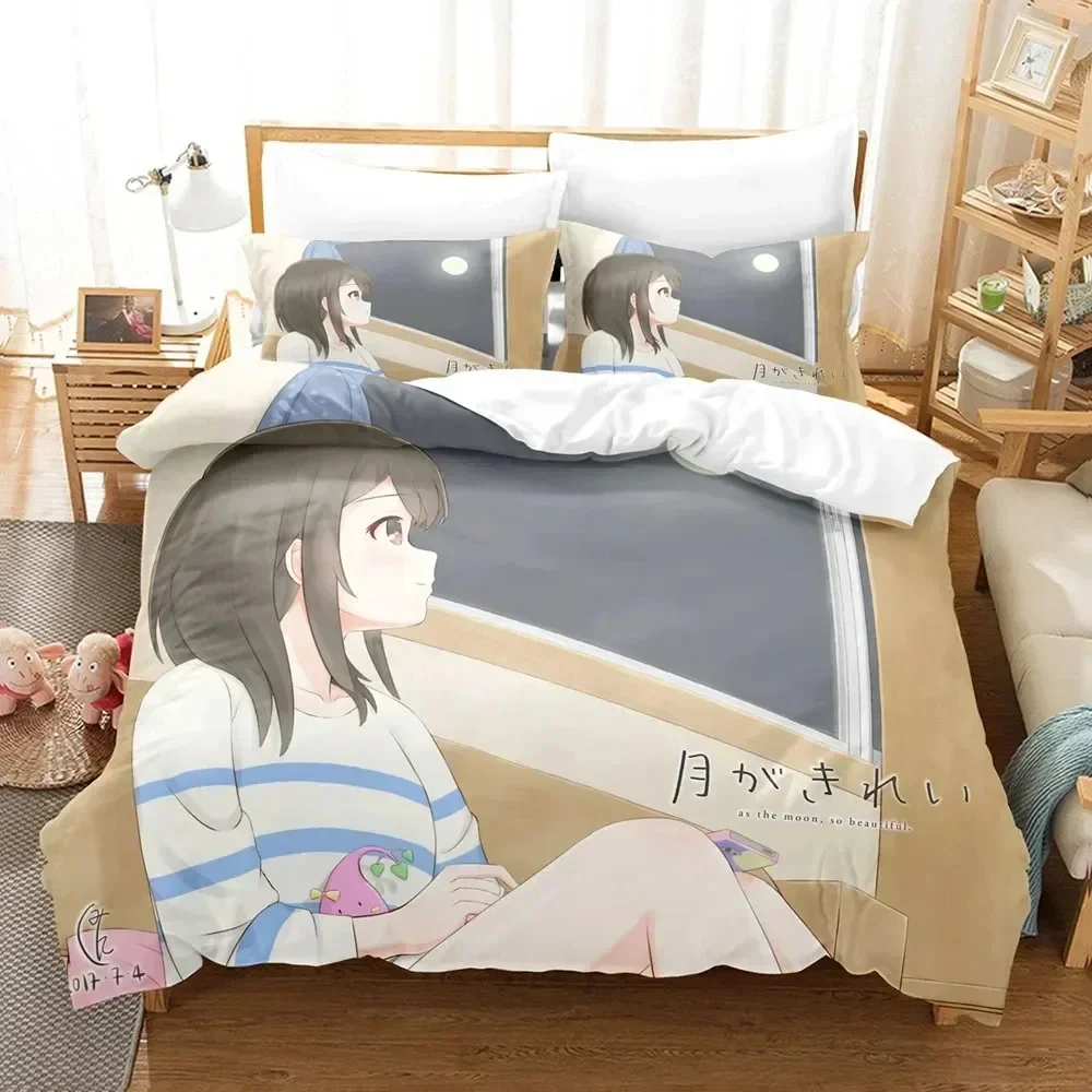3d Anime As the moon, so beautiful Bedding Set Printed With Pillowcase Bed Duvet Cover Soft Single Double Queen Super King Size