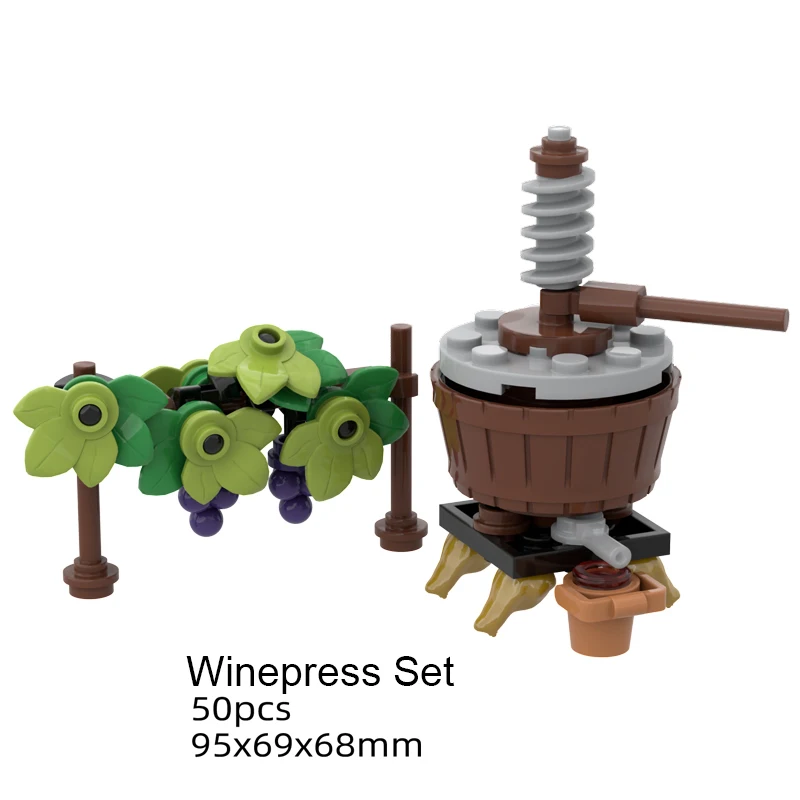 MOC Medieval Winepress Building Blocks Kit Cask Wine Cellar Grape Trellis Bricks Assemble Toys Kids Gift