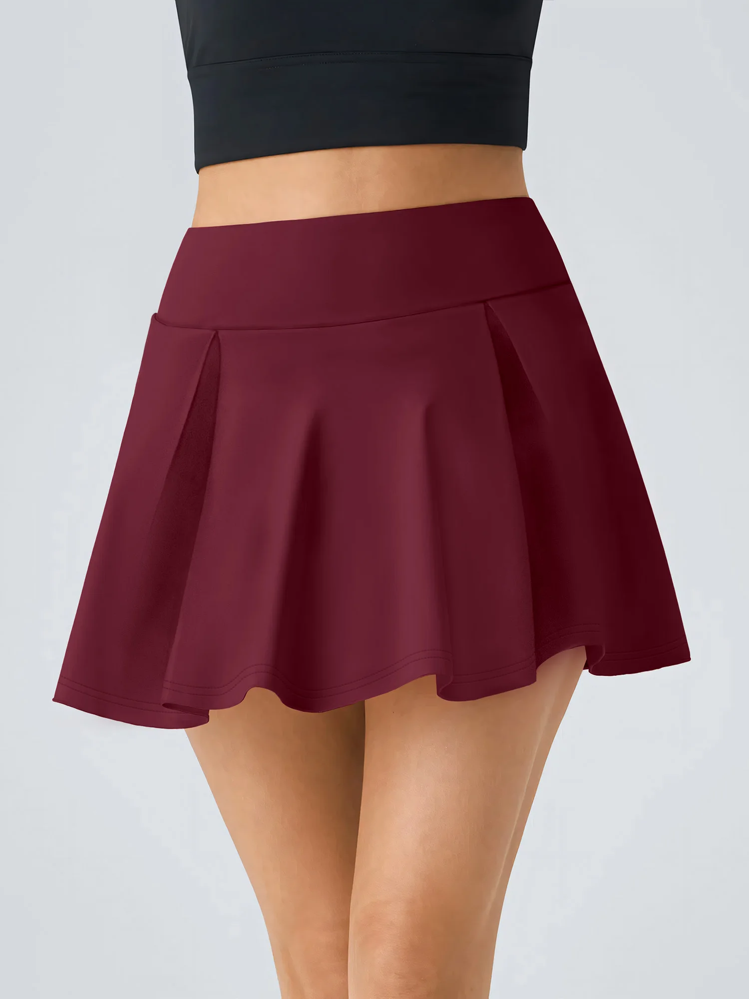 Damen High-Waist A-Linien Skort, Retro, einfarbig, fließend, 90er Hongkong-Stil, lässig, figurbetont – Detail 8