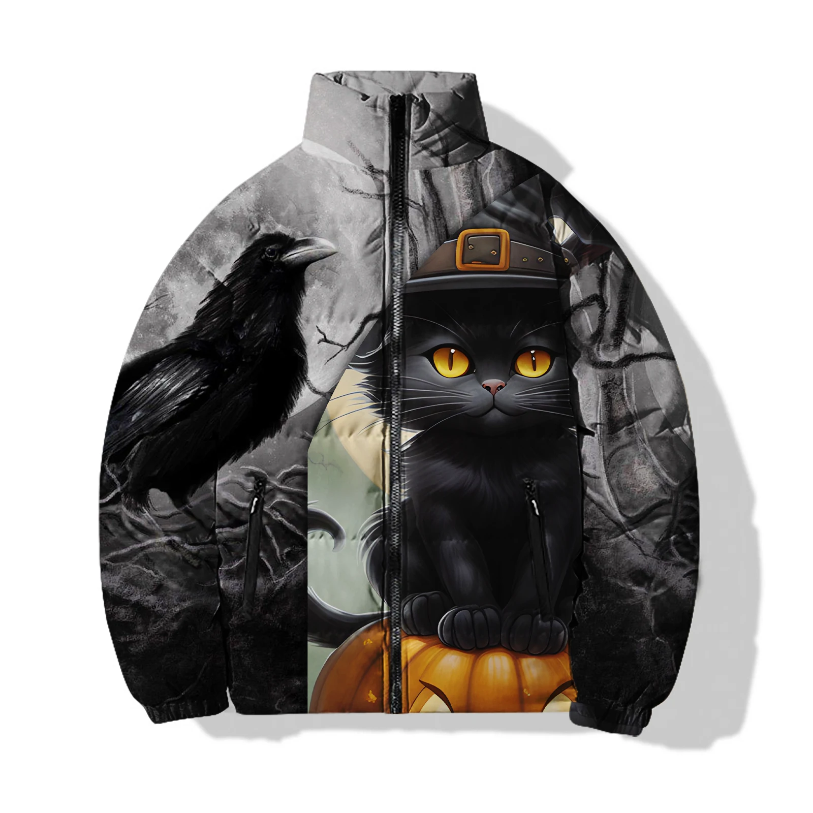 2024 Casual and Versatile Men Parka Trendy Fashion Winter Men\'s Jackets Personalized Cat Print Mens Coat Comfortable and Warm