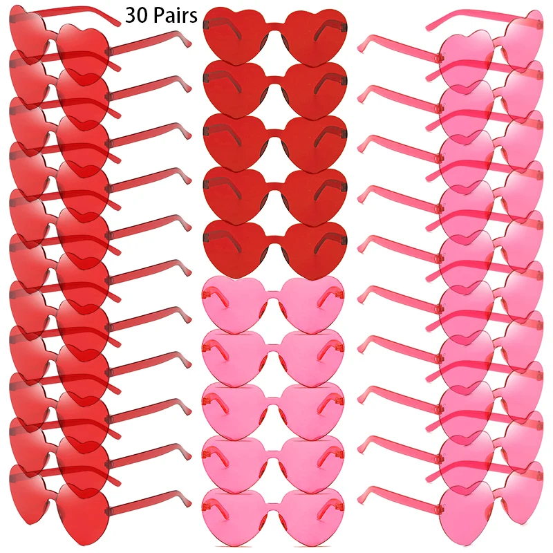 30 par w zestawie Okulary przeciwsłoneczne w kształcie serca Śliczne okulary przeciwsłoneczne bez oprawek w jednolitym kolorze Okulary przeciwsłoneczne dla kobiet Fashion Design Rave