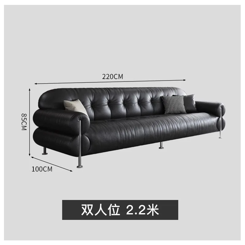 French retro wind cloud sofa Italian minimalist straight row small apartment first layer leather sofa
