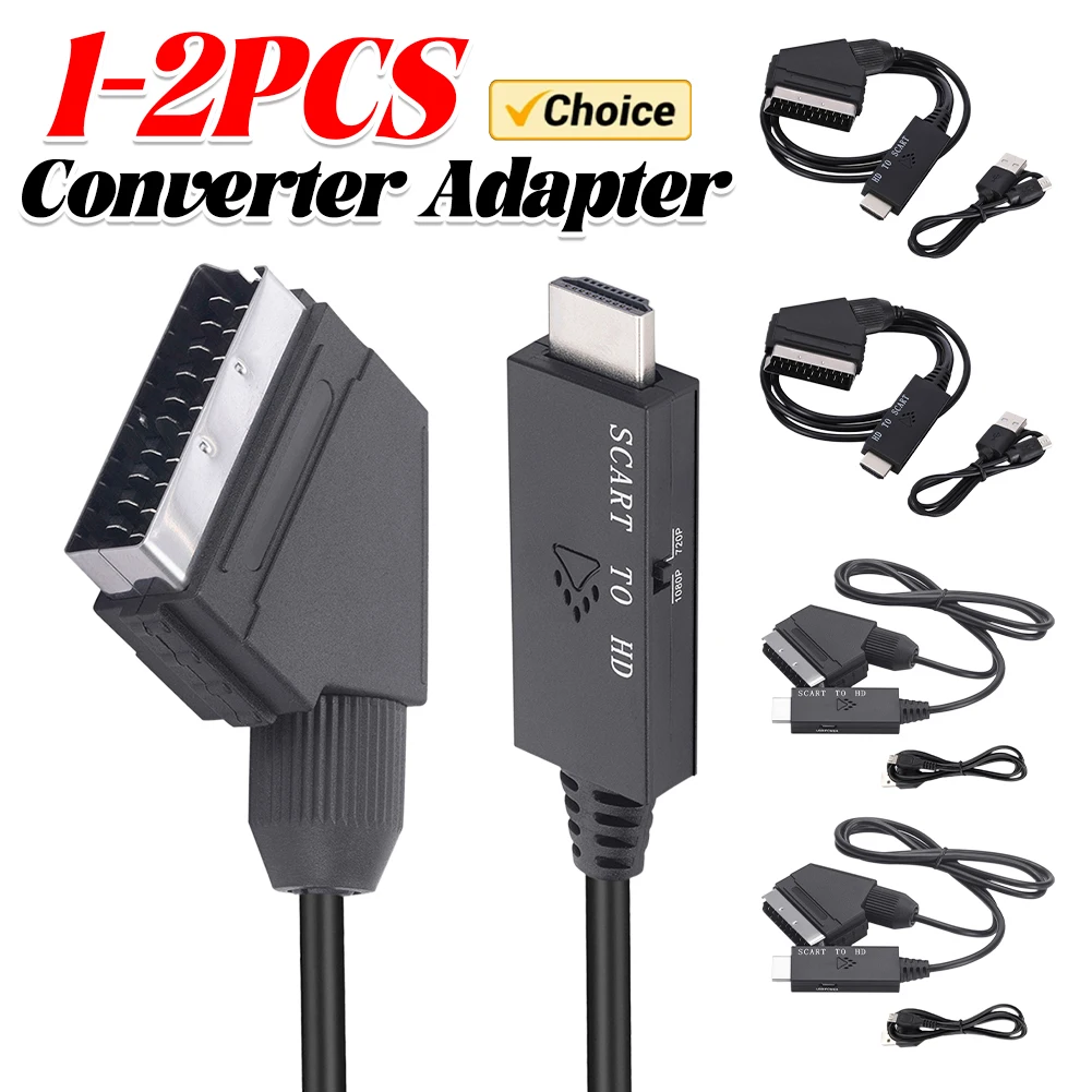 1m Converter Adapter 1080P Video Audio Converter Adapter Scart to HDMI-compatible DC 5V Micro USB Cable Accessories for HDTV/DVD
