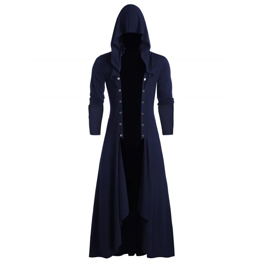 Adult Women Men Long Gothic Coat Medieval Victorian Steampunk Hooded Coat Vampire Cosplay Costumes For Halloween