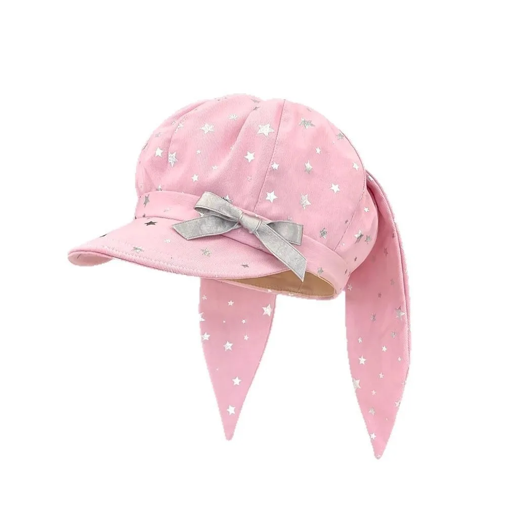Fashion Cotton Silver Star Bowknot Cap Y2K Sunscreen Detachable Rabbit Ears Hat Punk Peaked Bunny Ears Berets Cap Men