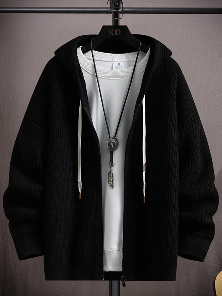 

New Arrival Spring Autumn Hooded Knitted Cardigan Jaet Men's Trendy Loose Casual Haome Sweater Coat Urban Sle Long Sve