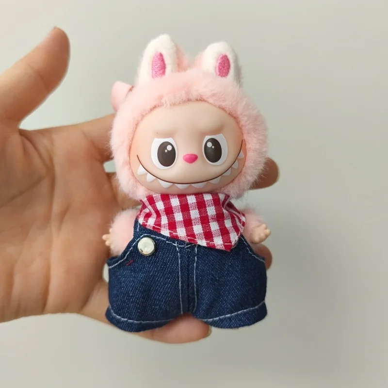 

4th Gen Mini Labubu Heart Code Series Bib & Overalls Set, Changeable Denim Outfit for 10cm Vinyl Doll Collection