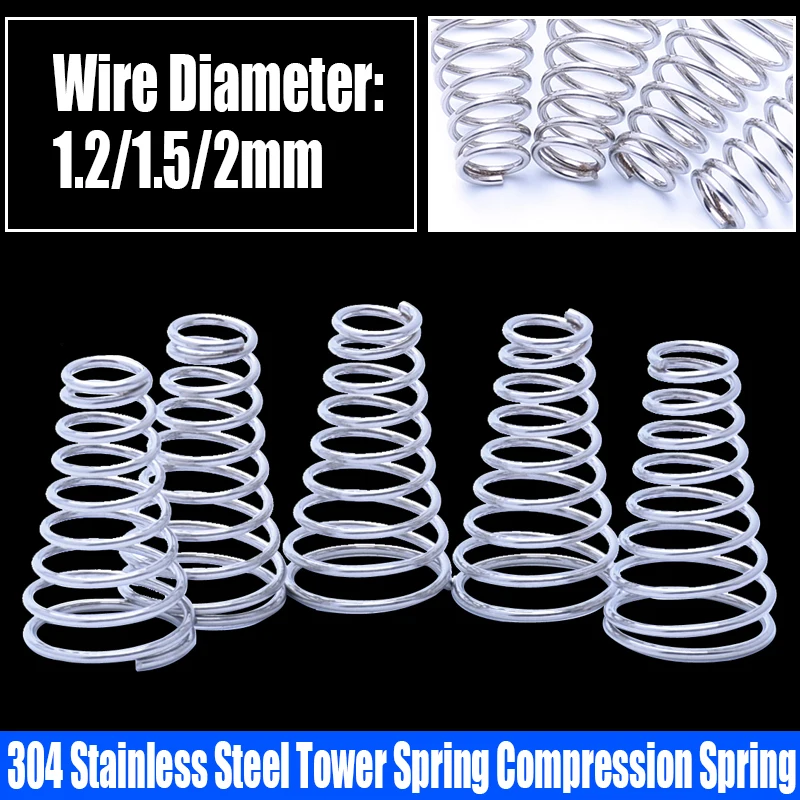 

1-10PCS 1.2/1.5/2mm Wire Diameter Tower Spring 304 Stainless Steel Conical Cone Compression Spring Taper Pressure Spring