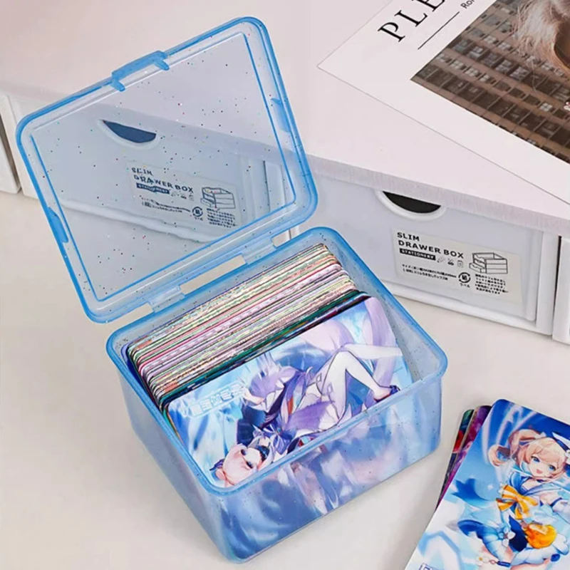 New Transparent Plastic Storage Box Photocards Small Card Storage Box Desk Organizer Box Classification Box Stationery