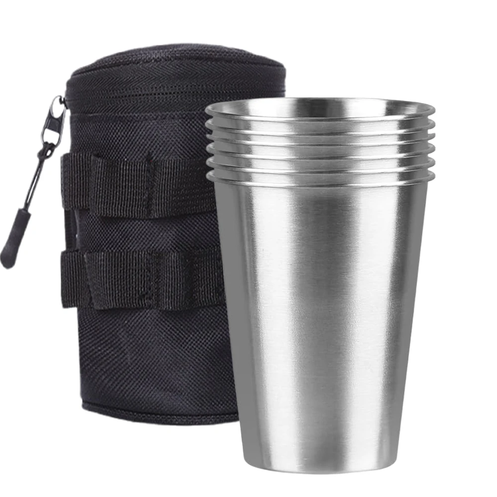 6Pcs Set Outdoor Practical Travel Stainless Steel Cups Set 350ml Metal Mug Glasses for Coffee Beer with Case Portable Drinkware