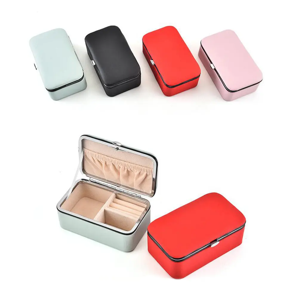 

Портативная шкатулка для украшений из ПУ, компактный дорожный органайзер для хранения колец, серег, ожерелий, розовый футляр для украшений