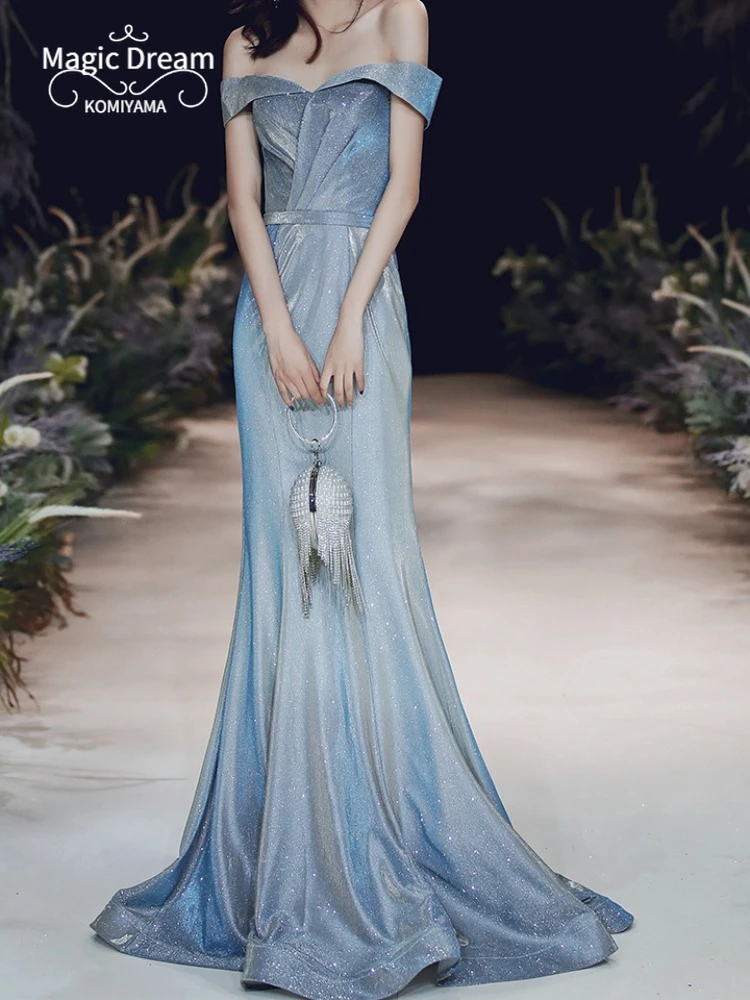 Customized Starry French Evening Dress Banquet Fairy Off Shoulder Slim Waist Wedding Party Vestidos Simple Fantasy Fishtail Prom