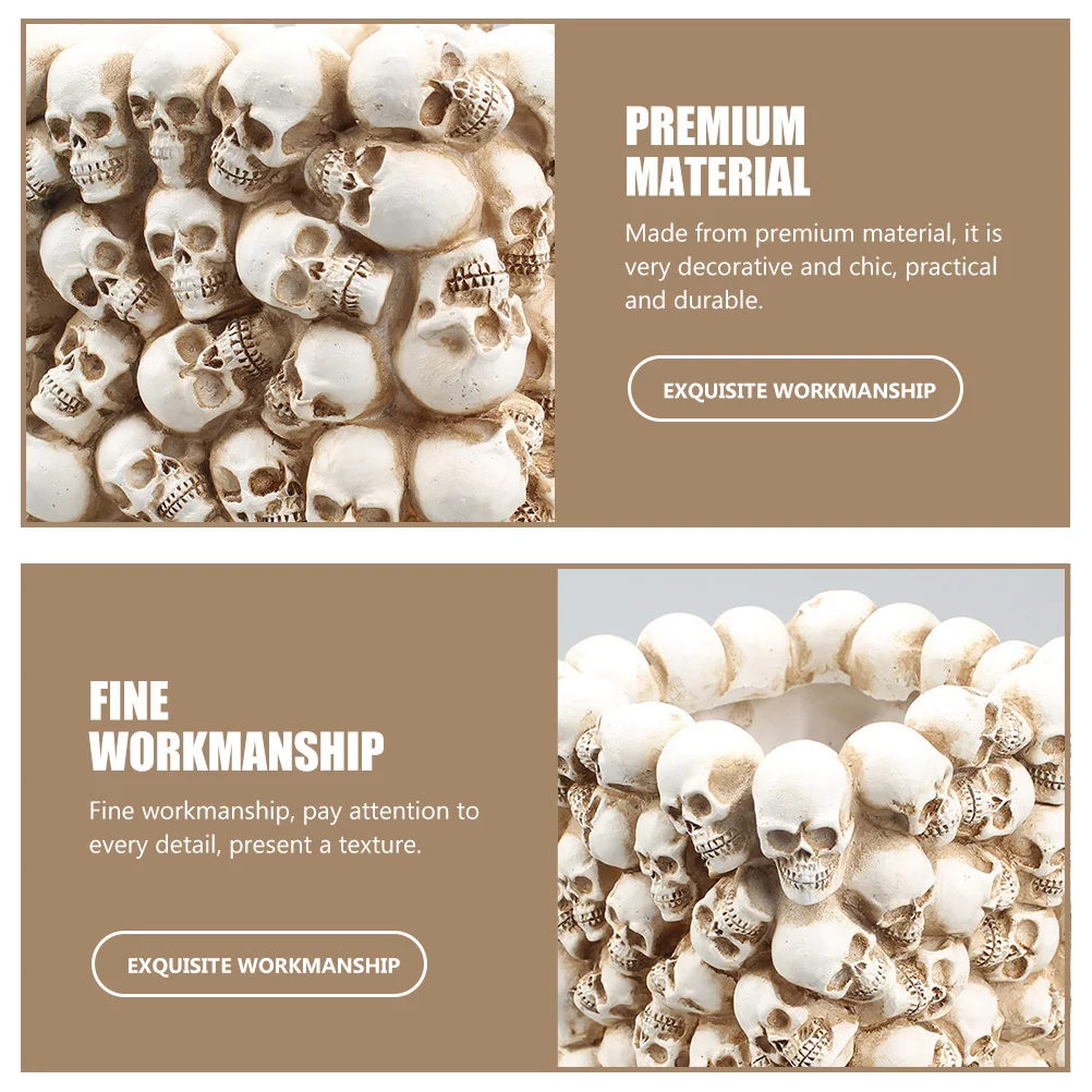 

Skull Design Pen Holder Resin Decorative Makeup Brush Storage Container Desktop Organizer Horror Decor Multi-Function Pencil