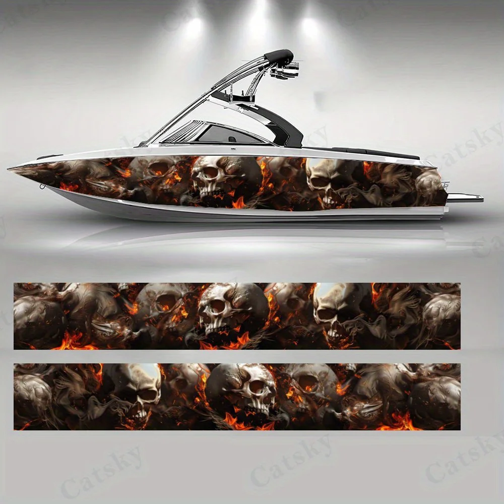 

Cool Skull Flame Boat Stickers, PVC Waterproof Durable Vinyl Wrap Decals for Fishing Boats, Durable and Stylish Graphic Design f
