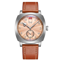 ZLONF Automatic Mechanical Watch for Men Vintage Salmon Dial 38mm Leather Strap 50m Waterproof ST1701 Retro Dress Watch
