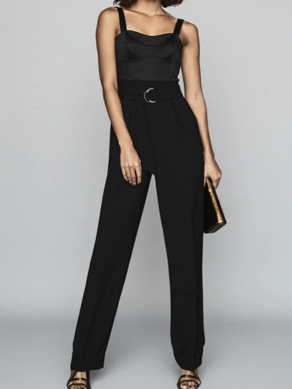 

Женские брюки Ele с высокой талией и бретелями, повседневные, удлиняющие ноги с эффектом, модные, широкие брюки для поездок на работу