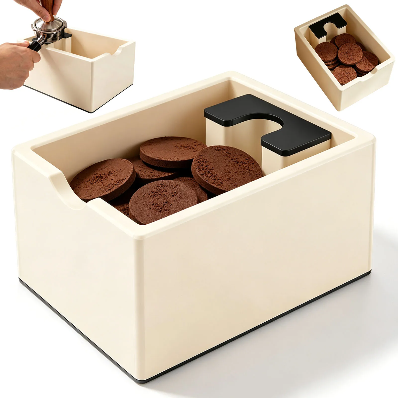 Large Capacity Espresso Knock Box Coffee Puck Knock Containers Espresso Ground Dump Bin with Non-slip Base Coffee Accessories
