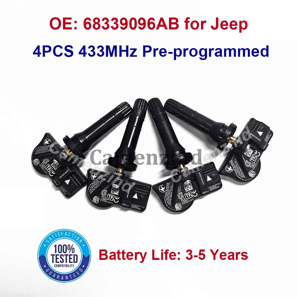 

4Pcs 68339096AB Tire Pressure Sensor TPMS 433MHz For Jeep Wrangler Wagoneer Gladiator 2021-2023 Grand Cherokee 2021-2022