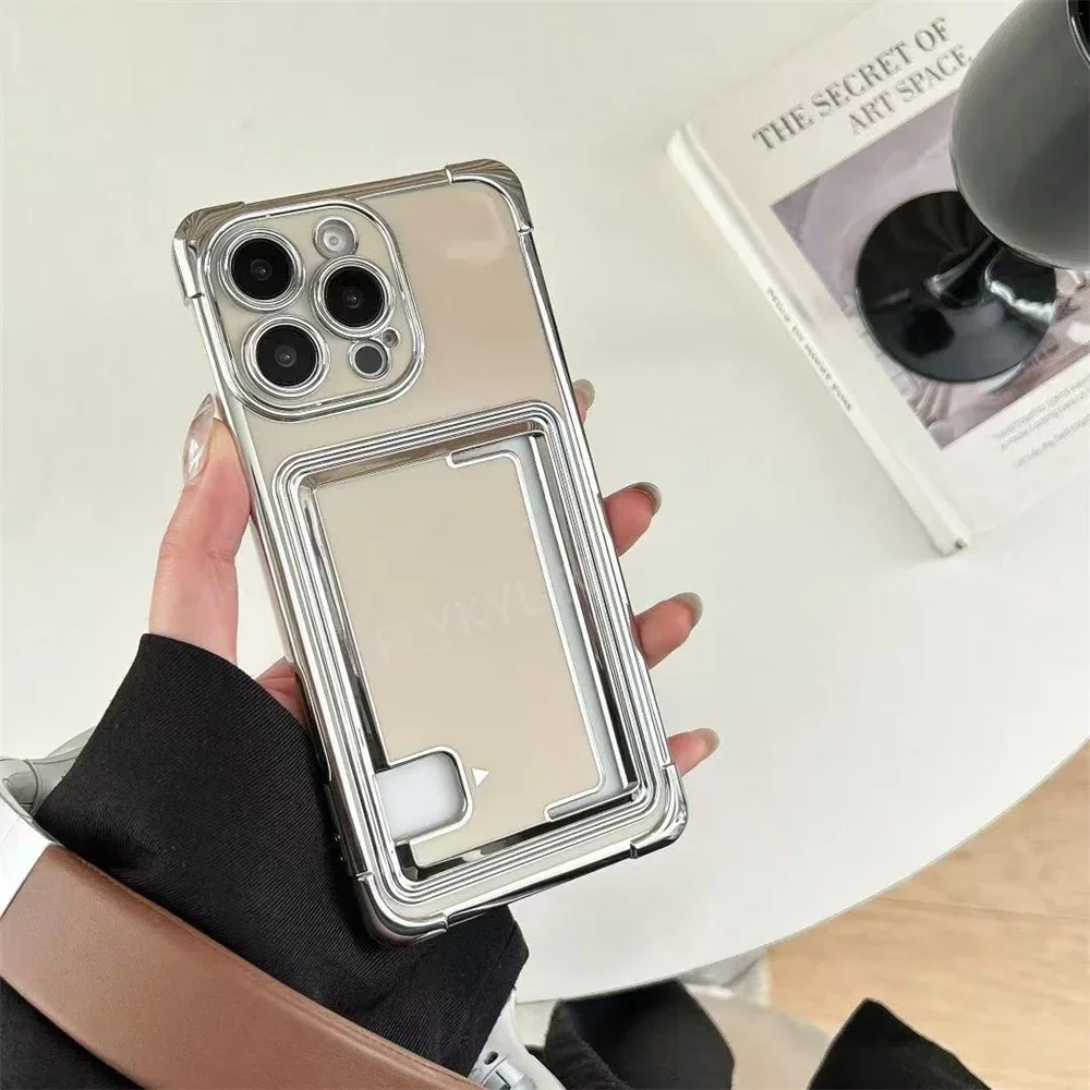 FLYKYLINHOCE Side Card Holder Phone Cases For iPhone 16 Pro Max 15 14 Plus 13 12 11 Case Luxury Plating Shockproof Wallet Cover