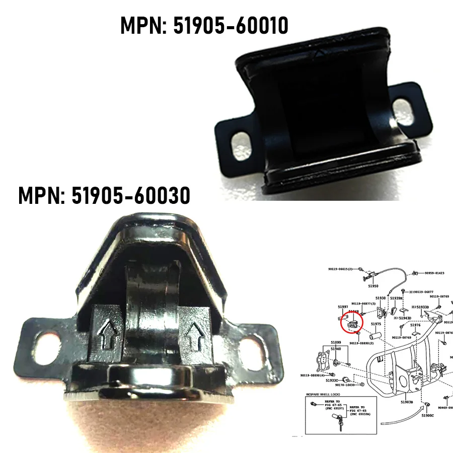 1Pc Rear Tailgate Spare Tire Frame Buffer U-shaped Rubber Pad For Toyota Land Cruiser LC80 LC100/LC200 51905-60030/51905-60010