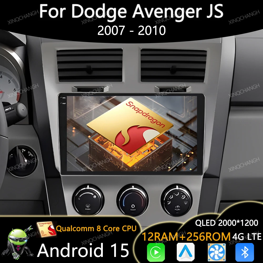 Android 15 Radio del coche para Dodge Avenger JS 2007 - 2010 Carplay Auto 2DIN GPS 4G LTE 5G WIFI navegación Qualcomm unidad principal QLED BT