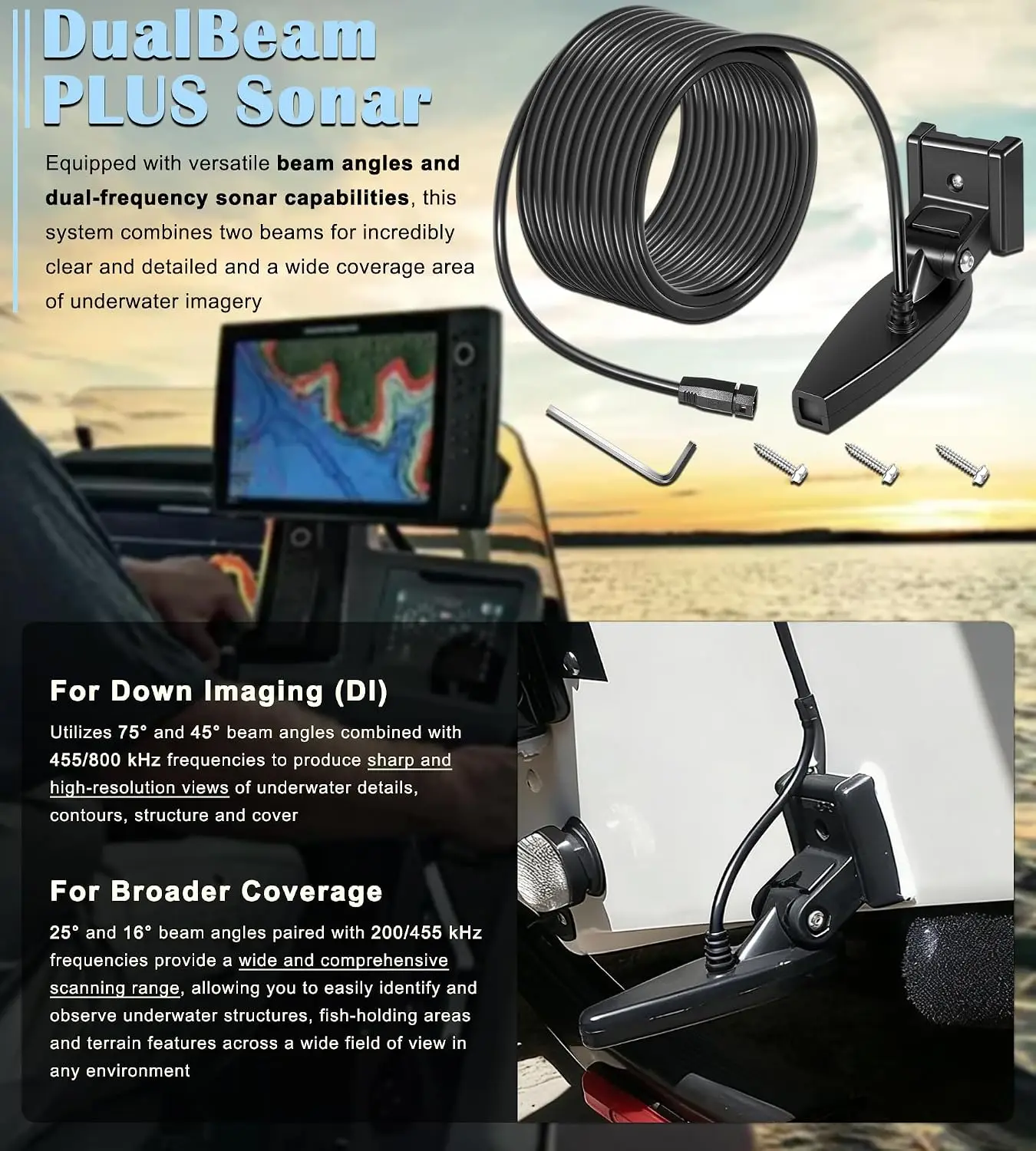 TM XNT-9-DI-T Transom Temperature Transducer for Humminbird Helix with Dual Beam Sonar and Down Imaging 710226-1 – 200/455 kHz,
